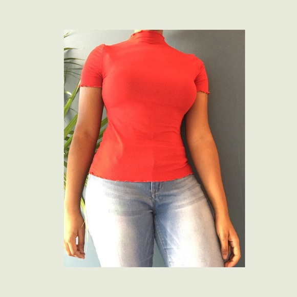 Red Mock Neck Tee - Picture 3 of 6